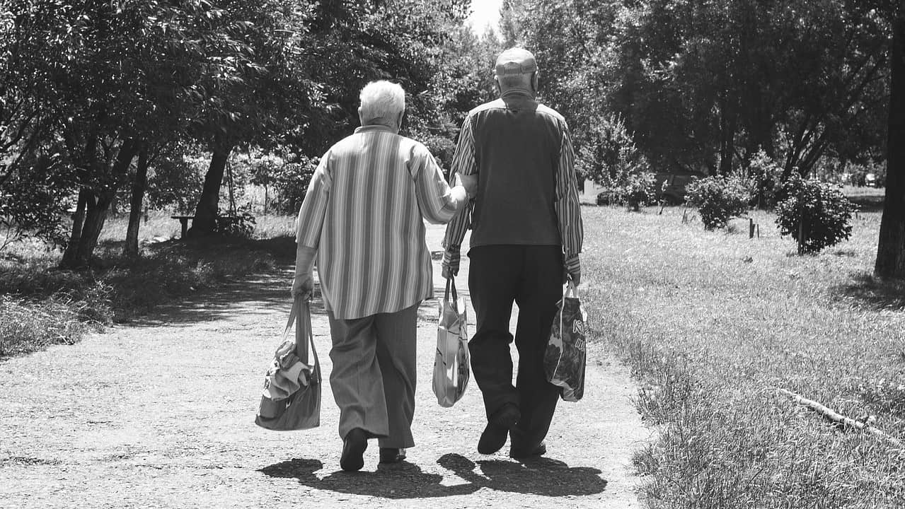 Two Elderly men walking